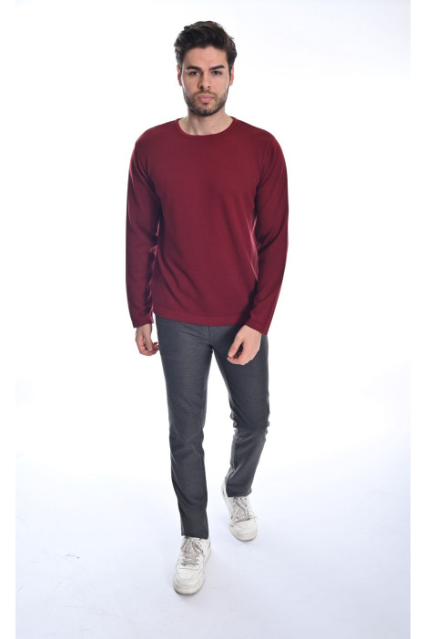 ﻿﻿ Yün Comfort Bisiklet Yaka Vişne