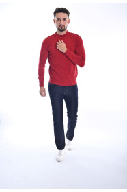 RED COLOR HIGH NECK SLIM-FIT SWEATER