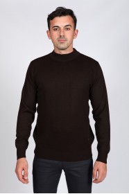 DARK BROWN HIGH NECK SLIM-FIT SWEATER