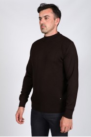 DARK BROWN HIGH NECK SLIM-FIT SWEATER