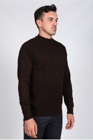 DARK BROWN HIGH NECK SLIM-FIT SWEATER