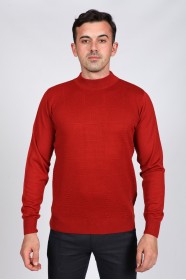 BRICK COLOR HIGH NECK SLIM-FIT SWEATER