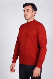 BRICK COLOR HIGH NECK SLIM-FIT SWEATER