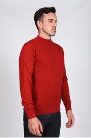 BRICK COLOR HIGH NECK SLIM-FIT SWEATER