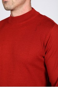 BRICK COLOR HIGH NECK SLIM-FIT SWEATER