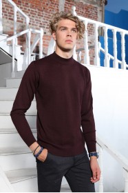 MIDDLE BORDO COLOR HIGH NECK SLIM-FIT SWEATER