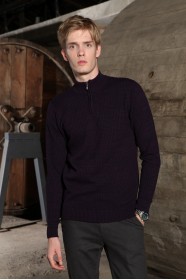 DARK PURPLE ZIPPERED TEXTURED WOOL SWEATER