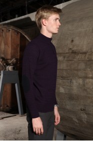 DARK PURPLE ZIPPERED TEXTURED WOOL SWEATER