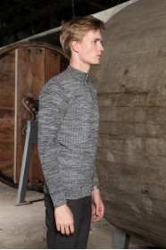 MEDIUM GRAY ZIPPERED TEXTURED WOOL SWEATER