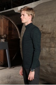 PETROIL COLOR ZIPPERED TEXTURED WOOL SWEATER