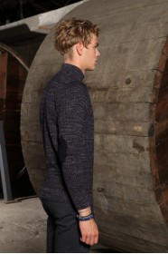 ﻿GRAY-PURPLE ZIPPERED TEXTURED WOOL SWEATER