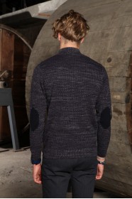 ﻿GRAY-PURPLE ZIPPERED TEXTURED WOOL SWEATER