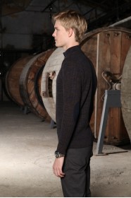 MELANGE BROWN COLOR ZIPPERED TEXTURED WOOL SWEATER