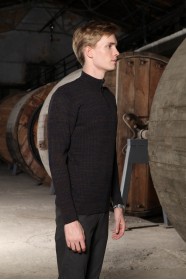 MELANGE BROWN COLOR ZIPPERED TEXTURED WOOL SWEATER