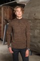 MELANGE BROWN COLOR ZIPPERED TEXTURED WOOL SWEATER