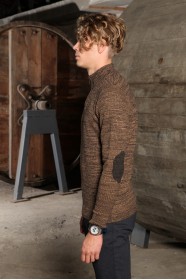 LIGHT CAMEL COLOR ZIPPERED TEXTURED WOOL SWEATER