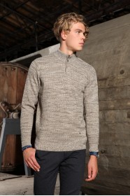 MELANGE BEİGE COLOR ZIPPERED TEXTURED WOOL SWEATER