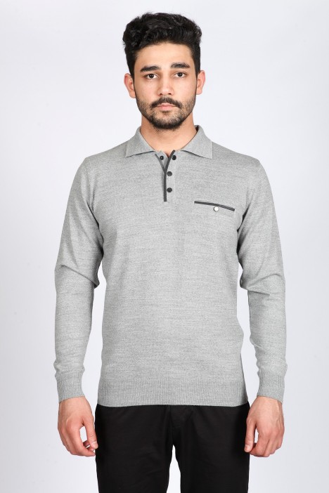 MEDIUM GRAY COLOR SNAP-BUTTON SWEATHER