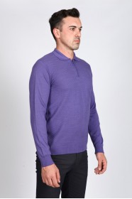 LILAC COLOR EMBOSSED TEXTURE DETAILED POLO ZIPPERED SWEATER