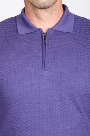 LILAC COLOR EMBOSSED TEXTURE DETAILED POLO ZIPPERED SWEATER