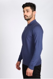 PARLIAMENT COLOR EMBOSSED TEXTURE DETAILED POLO ZIPPERED SWEATER