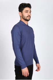 PARLIAMENT COLOR EMBOSSED TEXTURE DETAILED POLO ZIPPERED SWEATER