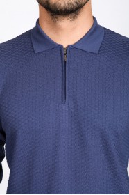 PARLIAMENT COLOR EMBOSSED TEXTURE DETAILED POLO ZIPPERED SWEATER