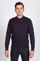 NAVY BLUE COLOR EMBOSSED TEXTURE DETAILED POLO ZIPPERED SWEATER