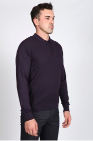DARK PURPLE COLOR EMBOSSED TEXTURE DETAILED POLO ZIPPERED SWEATER