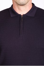 DARK PURPLE COLOR EMBOSSED TEXTURE DETAILED POLO ZIPPERED SWEATER
