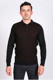 BLACK POLO COLLAR WOOL SWEATER