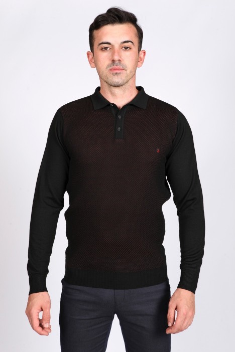 BLACK POLO COLLAR WOOL SWEATER