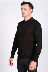 BLACK POLO COLLAR WOOL SWEATER
