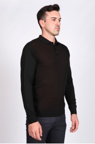 BLACK POLO COLLAR WOOL SWEATER