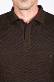 MELANGE BROWN POLO COLLAR WOOL SWEATER