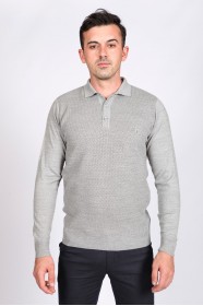 MEDIUM GRAY POLO COLLAR WOOL SWEATER