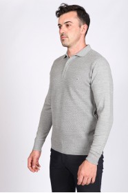 MEDIUM GRAY POLO COLLAR WOOL SWEATER