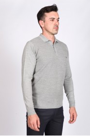 MEDIUM GRAY POLO COLLAR WOOL SWEATER