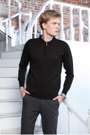 BLACK COLOR ZİP-NECK POLO SWEATHER WİTH WOOL