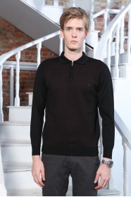 BLACK COLOR ZİP-NECK POLO SWEATHER WİTH WOOL