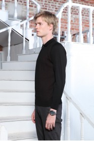 BLACK COLOR ZİP-NECK POLO SWEATHER WİTH WOOL