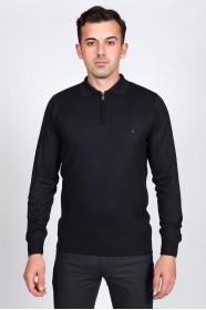 NAVY BLUE COLOR ZİP-NECK POLO SWEATHER WİTH WOOL