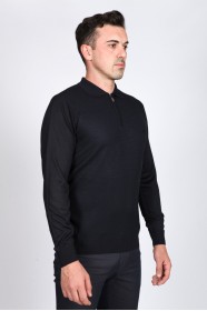 NAVY BLUE COLOR ZİP-NECK POLO SWEATHER WİTH WOOL