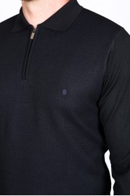 NAVY BLUE COLOR ZİP-NECK POLO SWEATHER WİTH WOOL