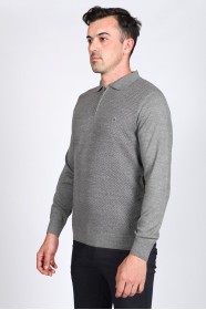 DARK GRAY COLOR ZİP-NECK POLO SWEATHER WİTH WOOL