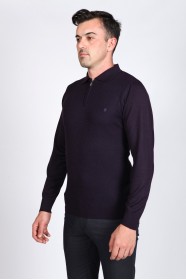 DARK PURPLE COLOR ZİP-NECK POLO SWEATHER WİTH WOOL