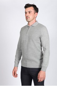 MEDIUM GRAY COLOR ZİP-NECK POLO SWEATHER WİTH WOOL