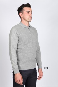 MEDIUM GRAY COLOR ZİP-NECK POLO SWEATHER WİTH WOOL