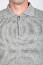 MEDIUM GRAY COLOR ZİP-NECK POLO SWEATHER WİTH WOOL