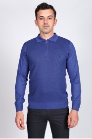 LIGHT PARLIAMENT COLOR ZİP-NECK POLO SWEATHER WİTH WOOL